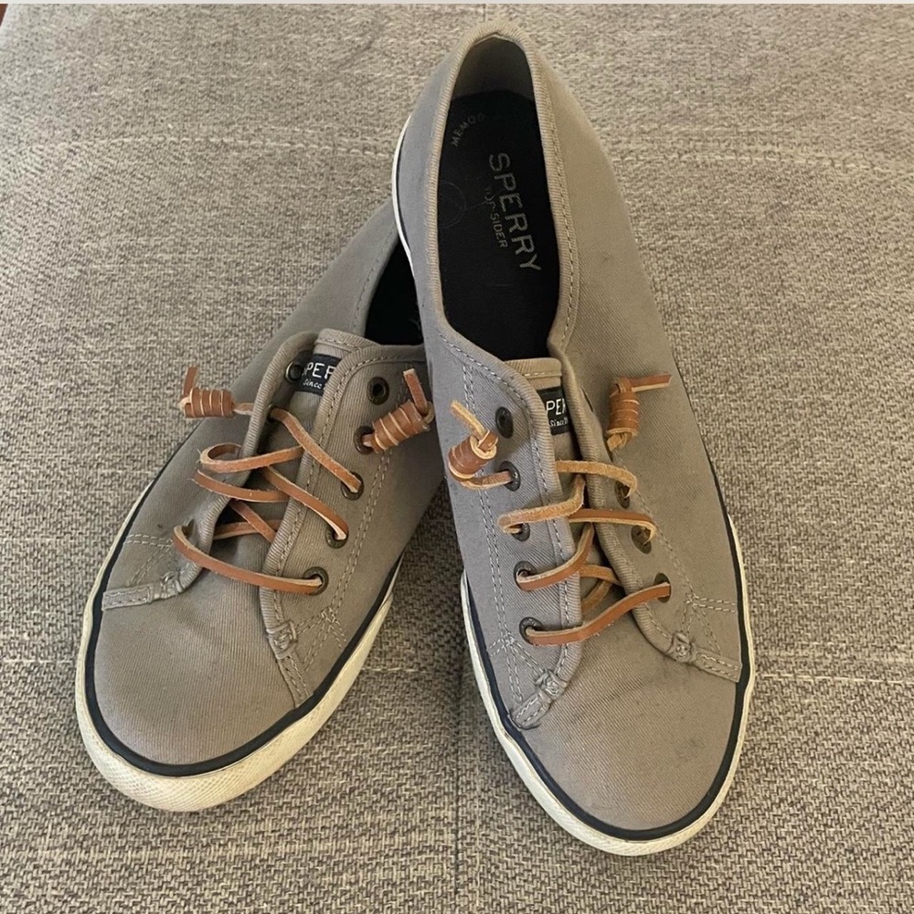 Sperry Grey Canvas Shoes with Tan Laces